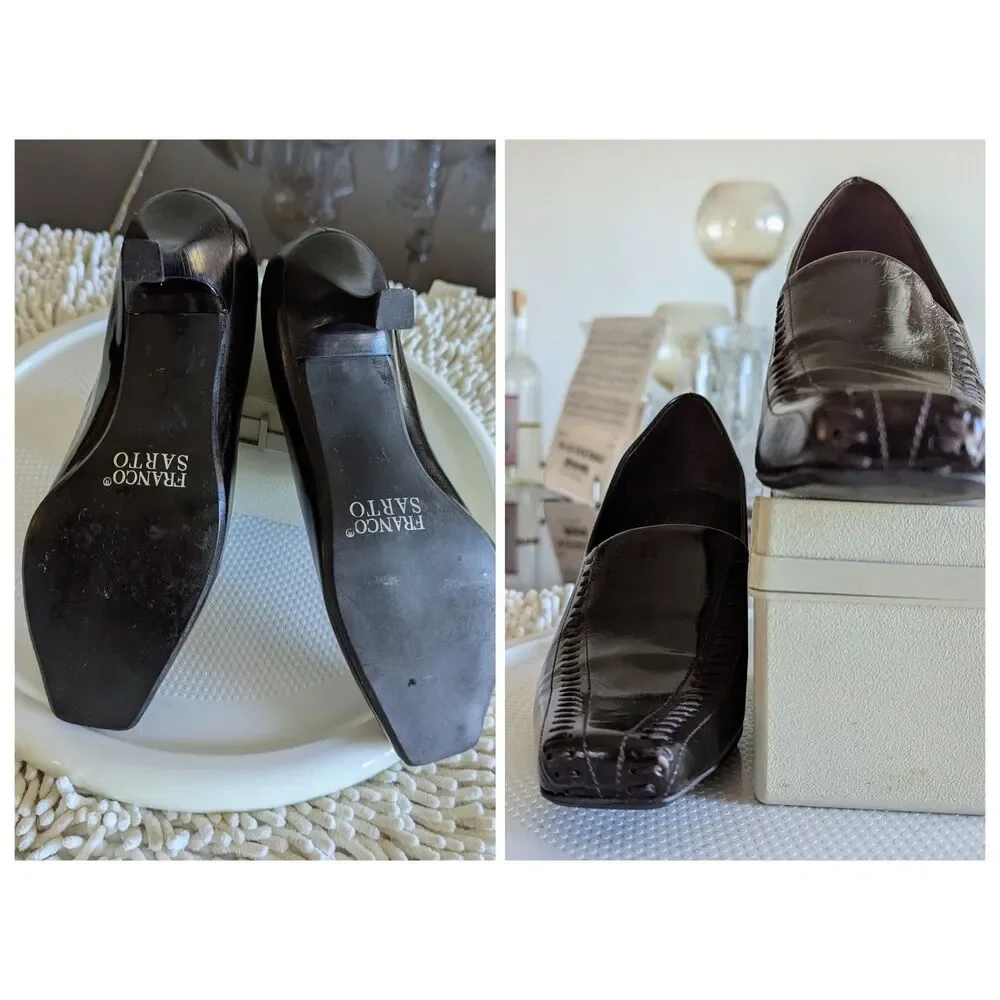 Bundle of two Franco Santo square toe (black&brown) heel shoes  Sz 6M